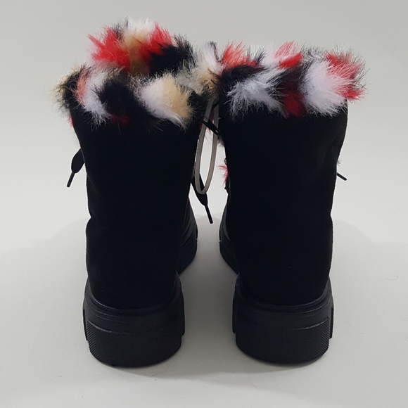 Women Bamboo Faux Fur Trim Combat Boots - Picture 3 of 6